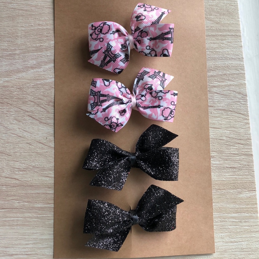 Set of 4 Hair Bows/Pink and Black hair bows